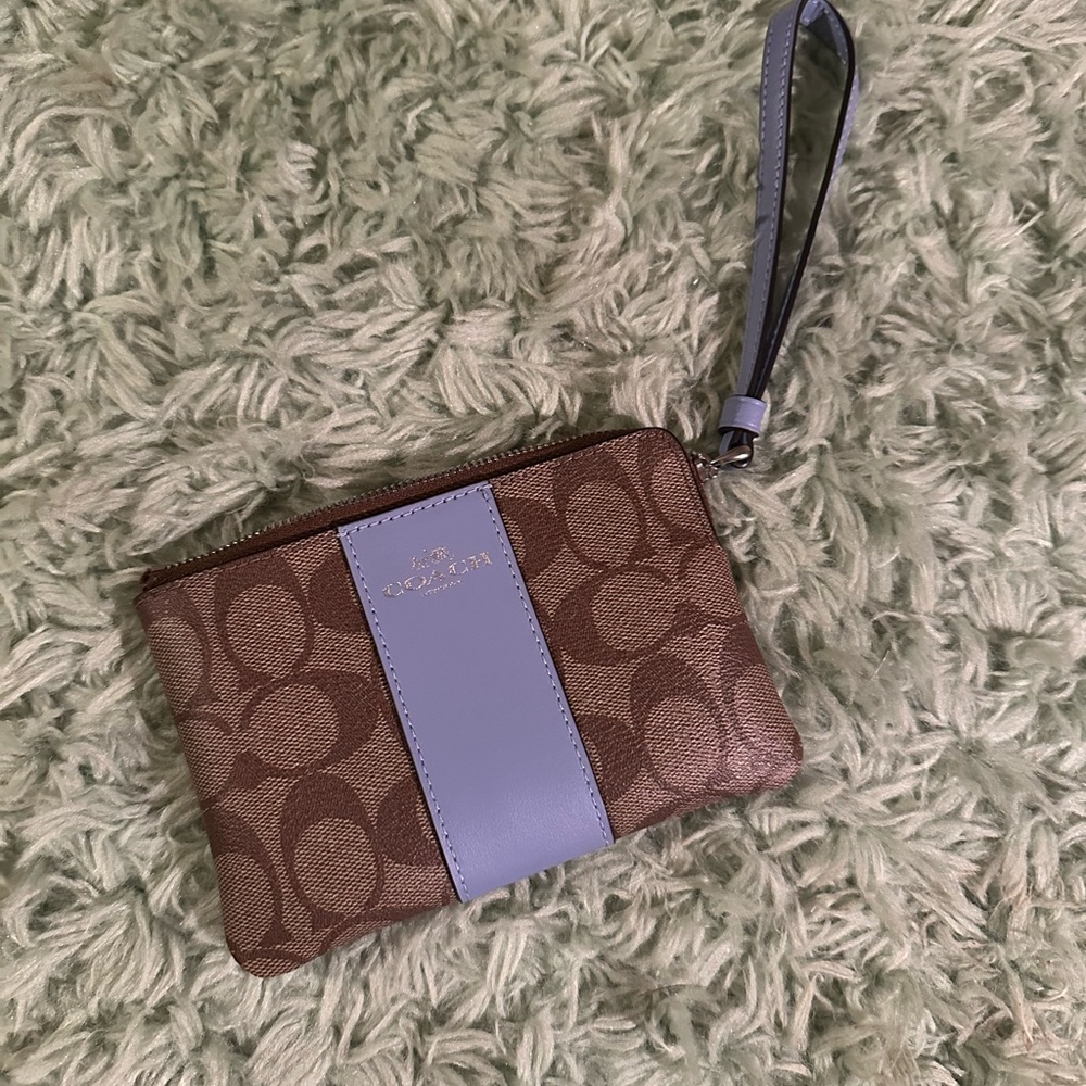 Coach Signature Brown and Blue Pouch